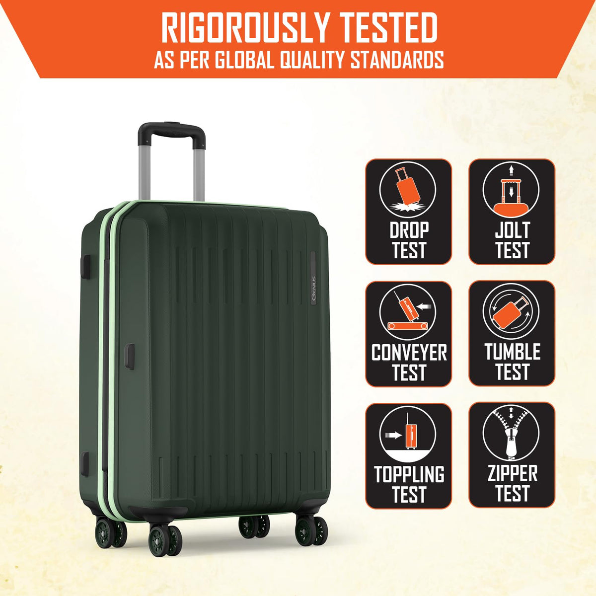 Safari Genius Alley Set of 3 (Cabin + Medium + Large) Trolley Bags Hard Case Polypropylene, 4 Wheels, 360 Degree Wheeling Luggage, Suitcase for Travel, Trolley Bags for Travel, Deep Forrest