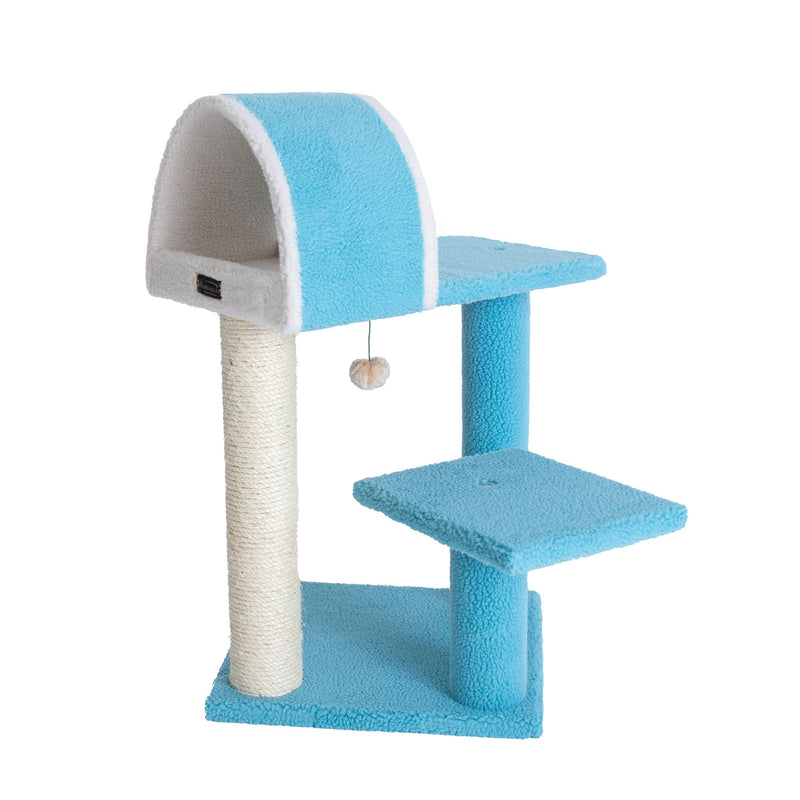 Armarkat Sky Blue 29" Real Wood Cat Tree With Scratcher And Tunnel For Squeeze, Snoozing And Hiding, B2903