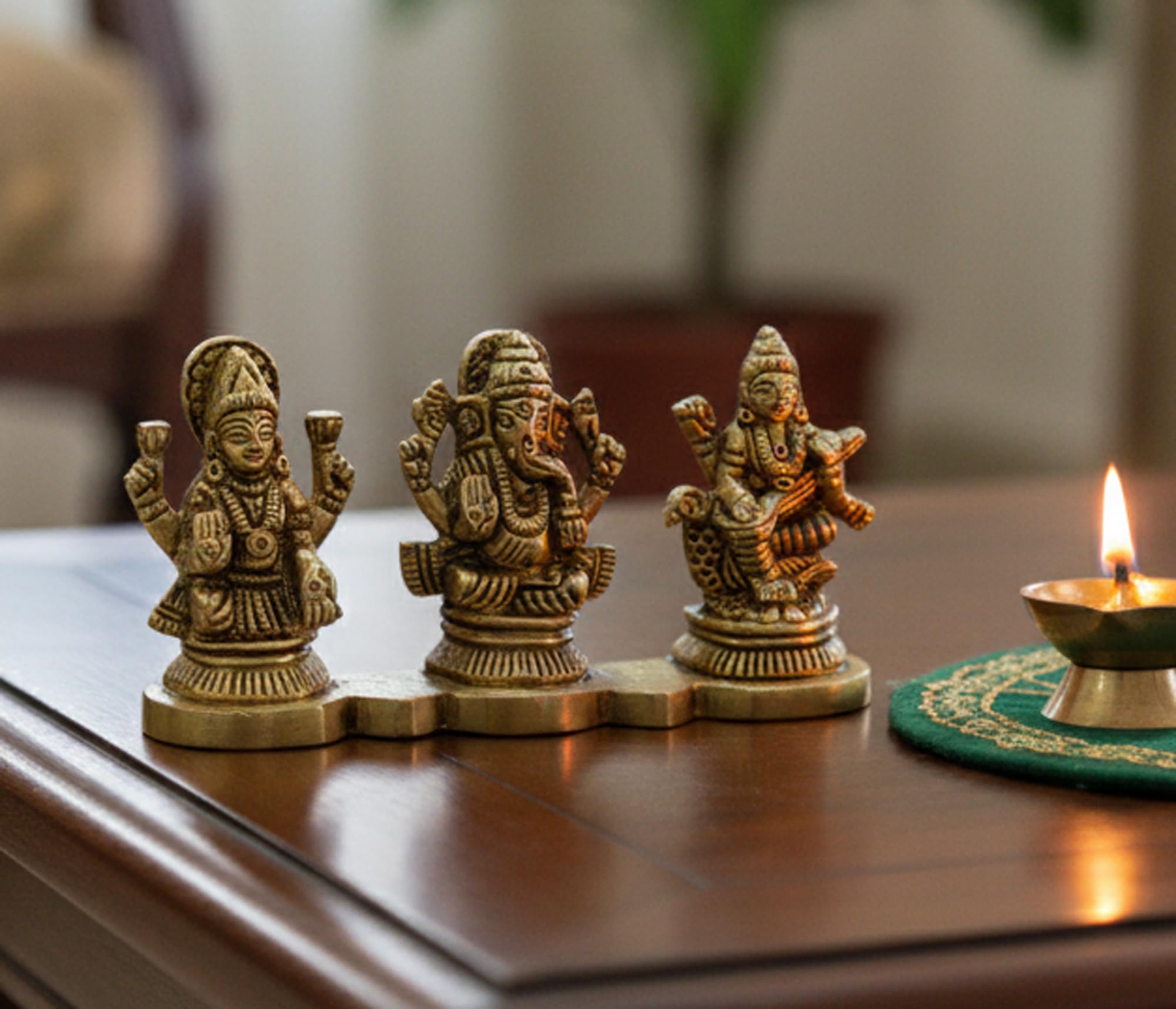 ESPLANADE Brass - Laxmi Ganesh Saraswati Idols | Ganesha Lakshmi Sculpture Murti Idol Statue | for Home Temple, Office Mandir, Home Decor (2 Height), Gold