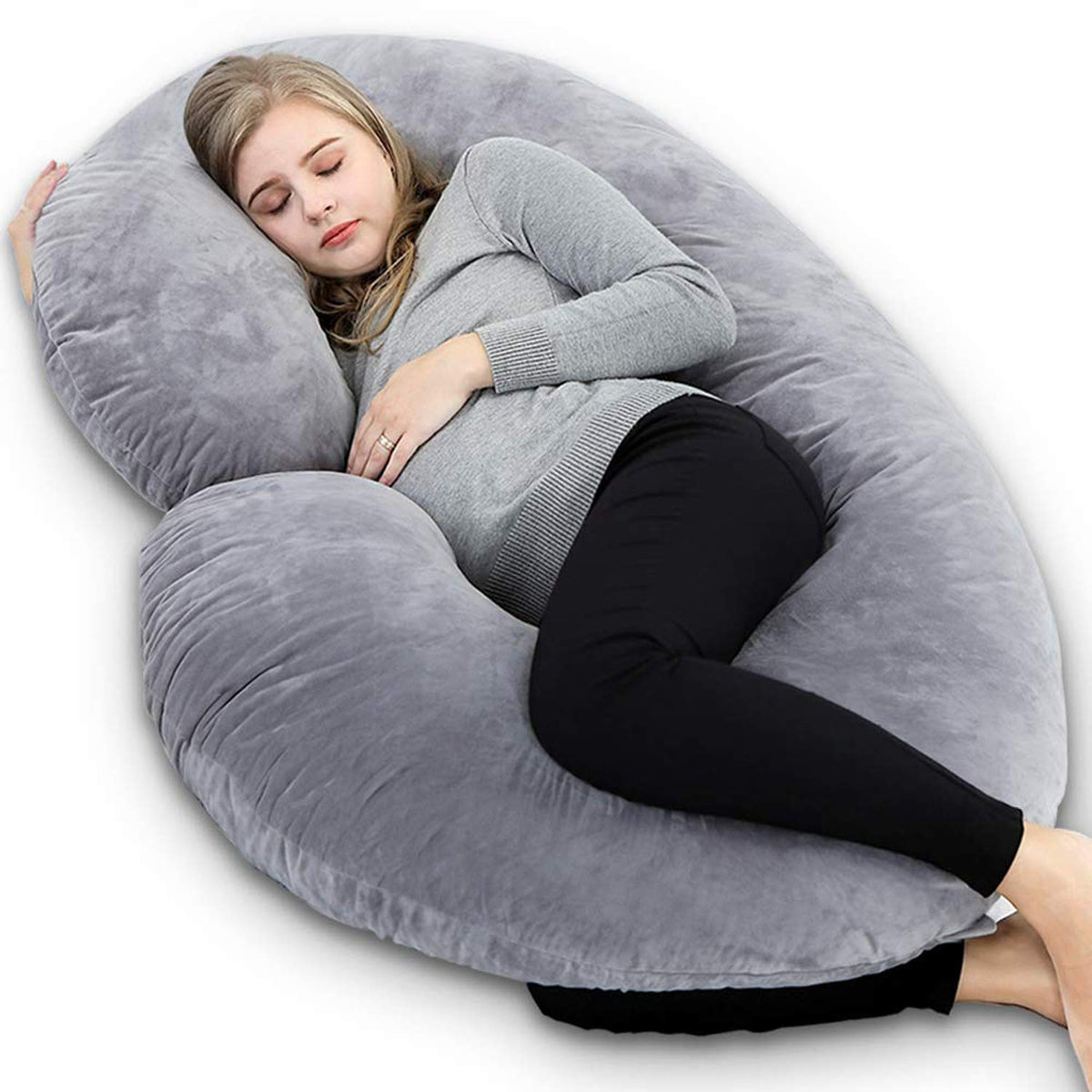 Kuber Industries Cotton Ultra Soft Hollow Fibre C Shaped Maternity Pillow, Pregnancy Pillow, Body Pillow with Zippered Cover (Grey) - CTKTC045960, Standard