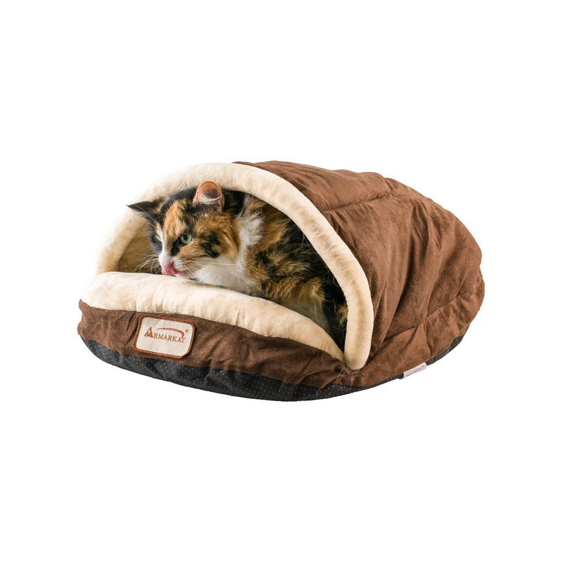 Armarkat Slipper Shape Cat Bed For Indoor Cats and Dogs, Mocha/Beige