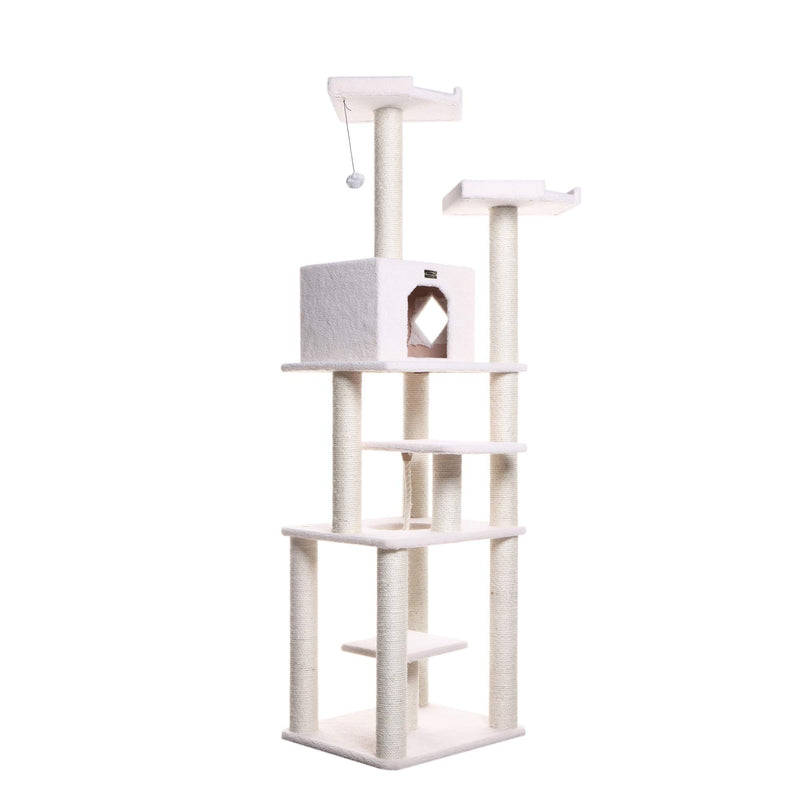 Armarkat B7801 Classic Real Wood Cat Tree In Ivory, Jackson Galaxy Approved, Six Levels With Playhouse and Rope SwIng