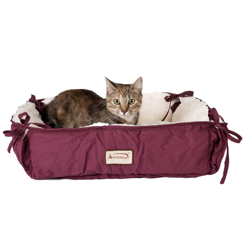 Armarkat 2-In-1 Cat Pet Bed and Fleece Cat Mat, Burgundy/Ivory