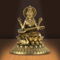 Shilpkala 2.3 Inch Brass Ultra Fine Saraswati Brass Idol with Veena Statue (Murti) for Study Table, Home & Office Decor, Worship & Gift
