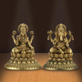 Shilpkala 2.3 Inch Antique Brass Lakshmi & Ganesh Ji Brass Idol - Ultra-Fine Detailing Brass Statue for Temple, Home Decoration, Office Desk Decor, Pooja Room, Meditation & Worship, (Coffee Antique)