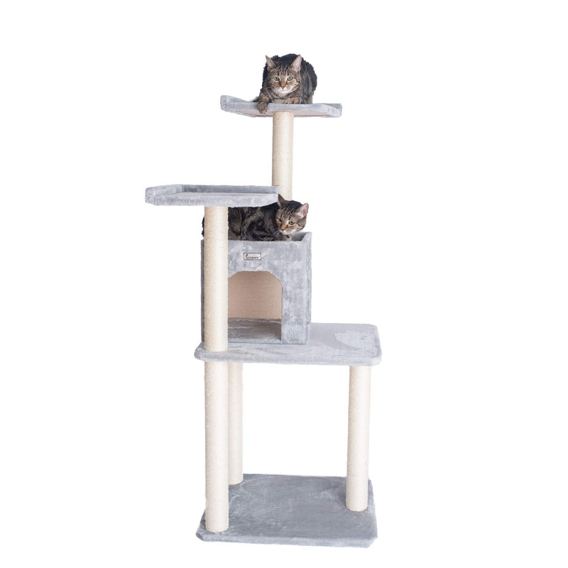 GleePet GP78571022 57-Inch Real Wood Cat Tree In Silver Gray With Two-Door Condo