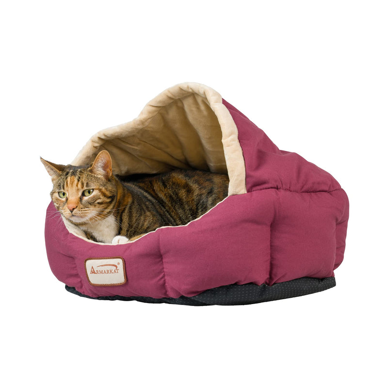 Armarkat Cat Bed, Small Pet Bed, Burgundy/Ivory, C08HJH/MH