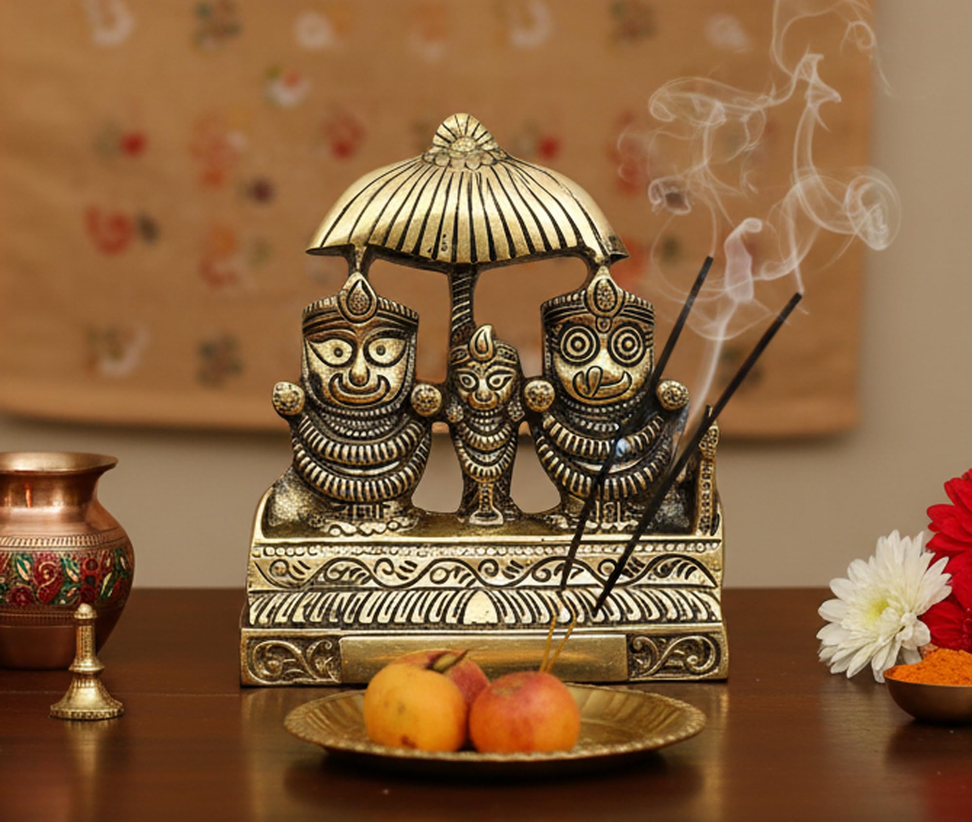 ESPLANADE Brass Puri Jagannath Balaram and Subhadra Maa Idol Murti Statue Sculpture - Golden - 5.25 Inches (5.25 Inch)