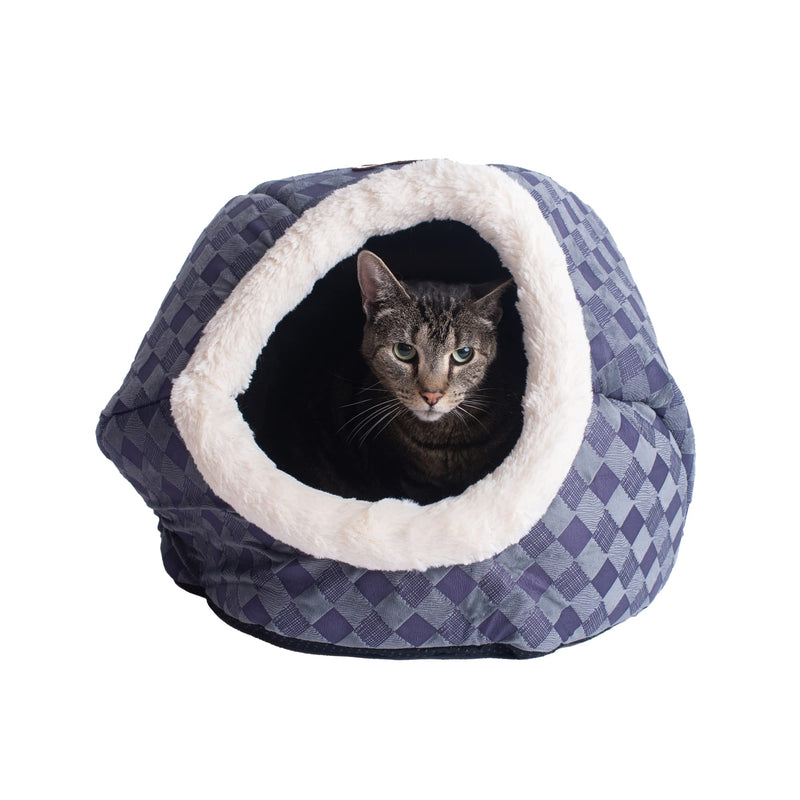 Armarkat Cuddle Cave Cat Bed C44 For Cats and Puppy Dogs,  Blue Checkered