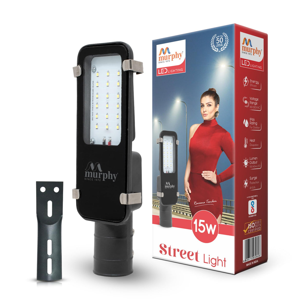 Murphy Aluminium Led 15 Watts Ip-65 Bis Approved Waterproof Outdoor Electric-Corded Street Light, Cool White