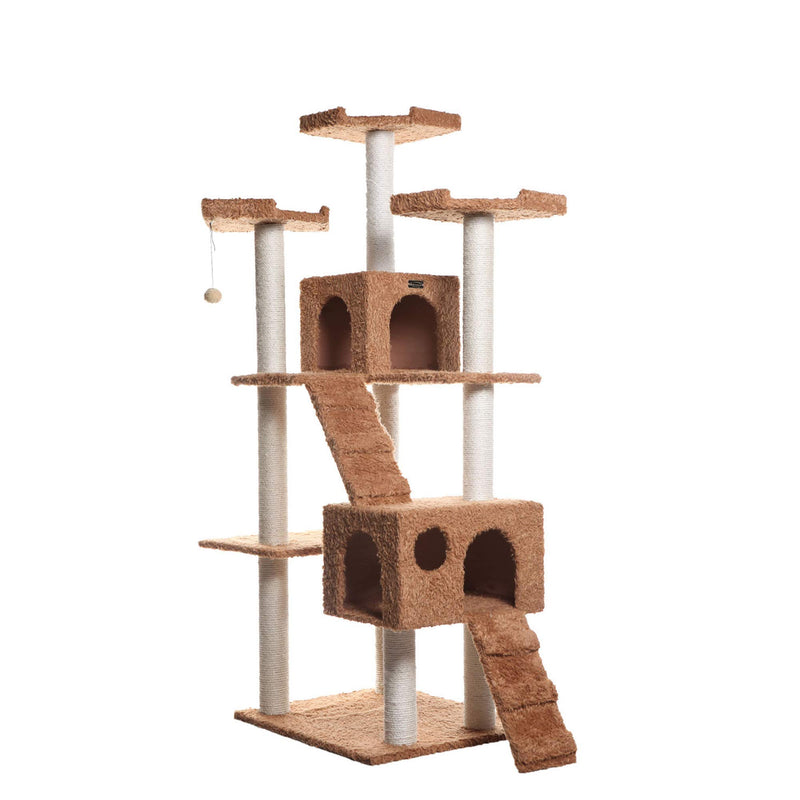 Armarkat 74" Multi-Level Real Wood Cat Tree Large Cat Play Furniture With ScratchhIng Posts, Large Platform, A7407 Ochre Brown