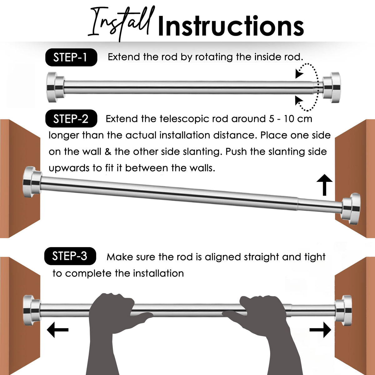 Story@Home Curtain Rod 105-195 CM Extendable Shower Curtain Tension Rod