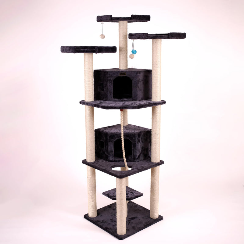 82 Inches Multi-Level Big Cat Tree. Tall Multi-Cats Tower with 2 Big Cat Condos A8202