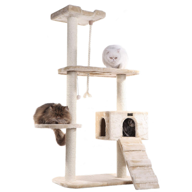 Armarkat Natural Sisal Real Wood Scratching Cat Tree 58 Height Beige A5801