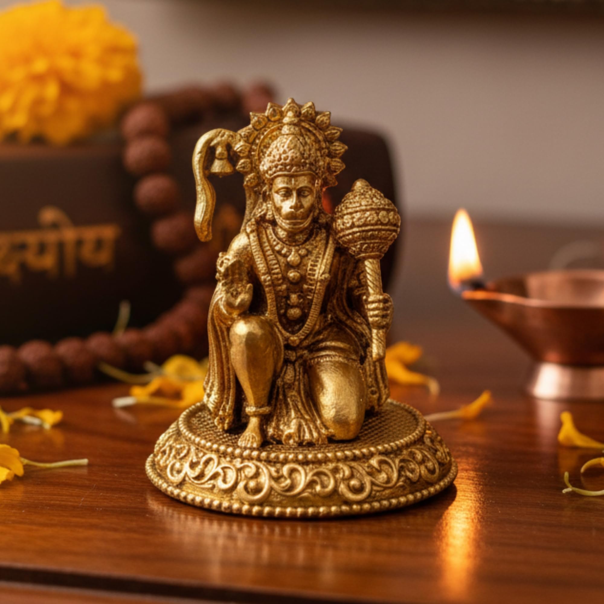 eCraftIndia Gold Brass Hanuman Idol for Daily Pooja Rituals Home Temple | Hanuman Ji Statue Figurine Bajrangbali Murti