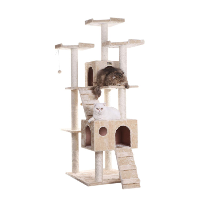 Armarkat 74" Multi-Level Real Wood Cat Tree Large Cat Play Furniture With ScratchhIng Posts, Large Platform, A7401 Beige