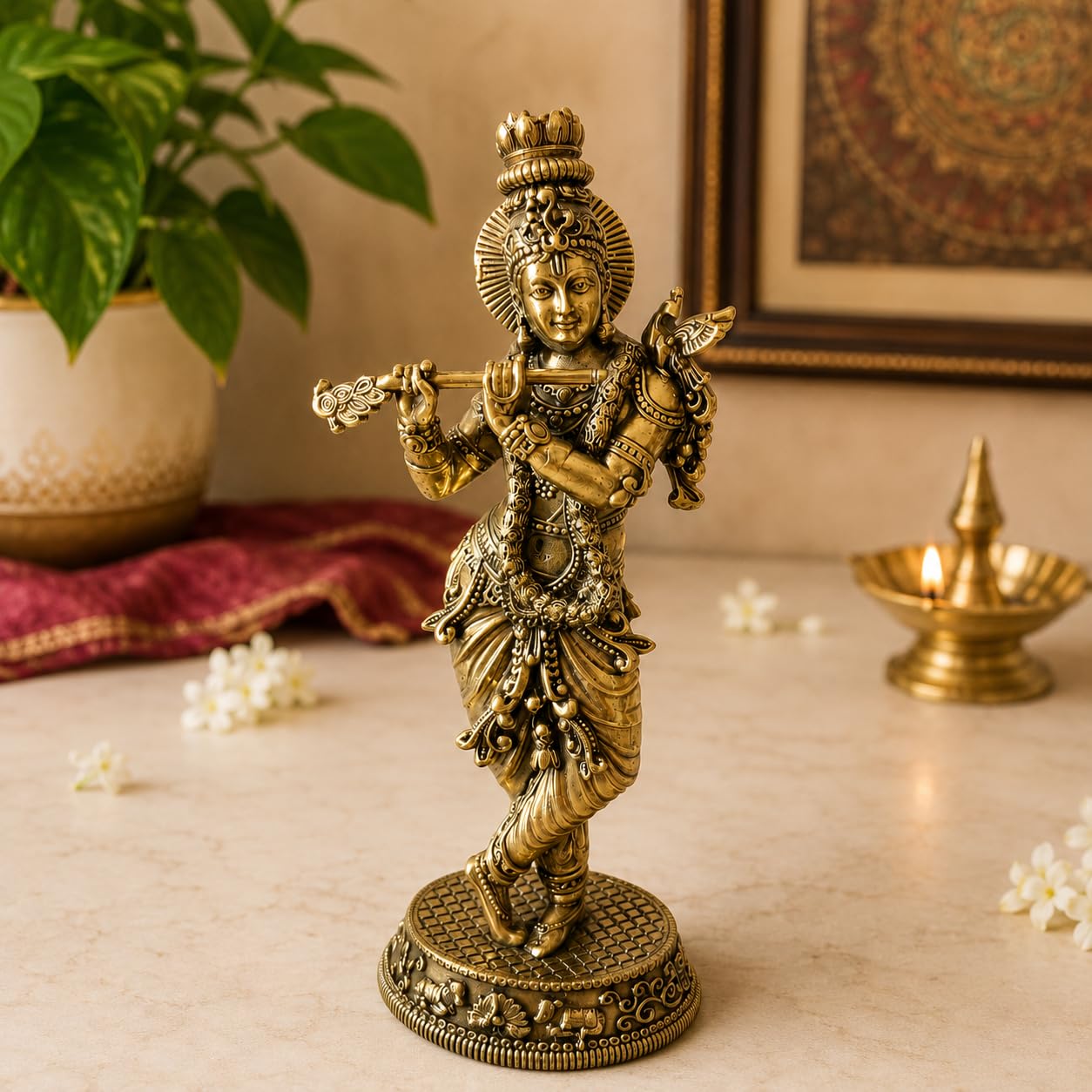 Araliyaindia | Brass Flute Krishna Idol | (5.5 inch Height 150 gm)