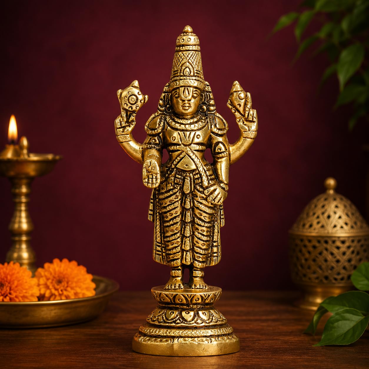 Kartique Brass Tirupati Balaji Idol, Venkateshwara Murti, 7 Inch Statue