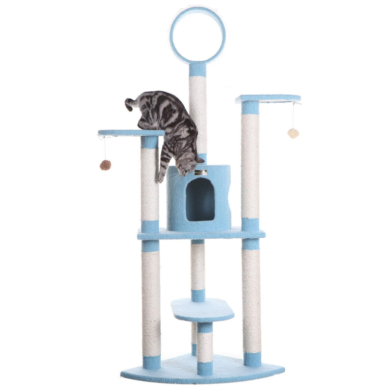 Armarkat B6605 65-Inch Classic Real Wood Cat Tree In Sky Blue, Jackson Galaxy Approved, Five Levels With Perch, Condo, Hanging Tunnel