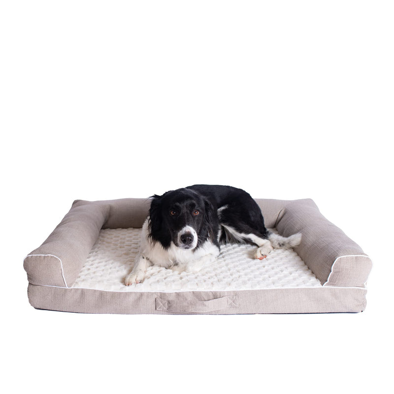 Armarkat D07B Medium Bolstered Pet Bed Cushion With Memory Foam, Ivory and Beige