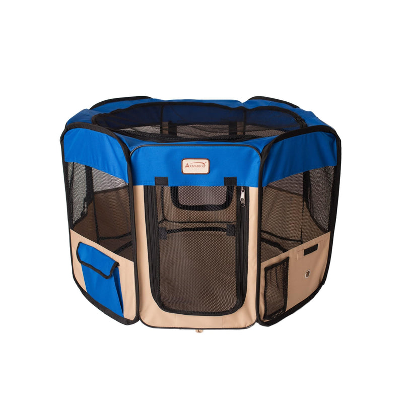 Armarkat PP001B-XL Portable Pet Playpen In Blue and Beige Combo