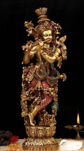 ARTSIKIA Brass Krishna Statue Big Large Size Krishna Brass Idol Krishna Bhagwan Decorative Handcrafted Statue Religious Figurines Home Temple Puja Hindu Religious Home (3.7kg)