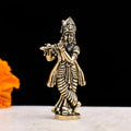 Profound Craft Brass Lord Krishna Statue with Flute | 1 Mini Standing Krishna with Cow Murti Hindu God Idol Figurine Perfect for Decoration Puja & Gifting Purpose Sculpture (Weight- 20gm)