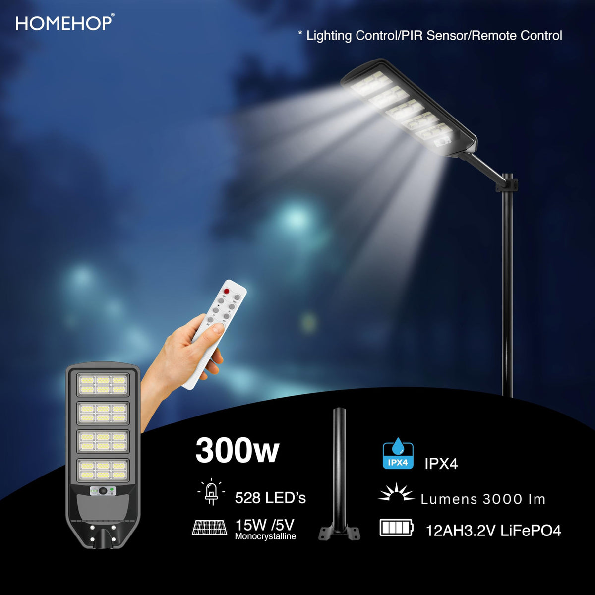 Homehop Solar Light Outdoor Home Garden 300W Street Motion Sensor Security