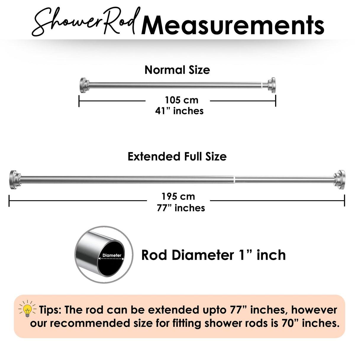 Story@Home Curtain Rod 105-195 CM Extendable Shower Curtain Tension Rod