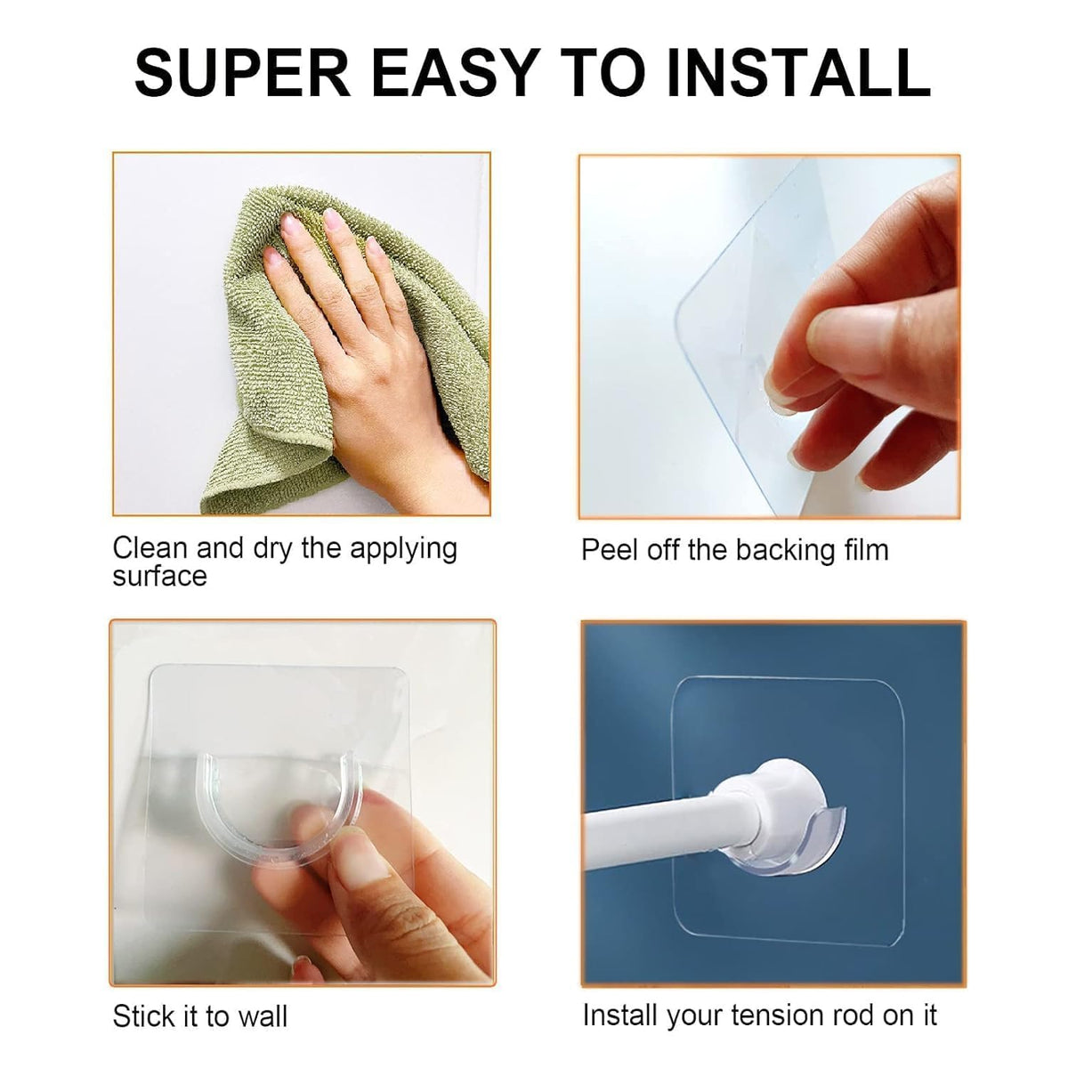 DAZZLIQ 6 PCS Curtain Rod Holder Without Drill Curtain Holders for Wall Rod Brackets No Drilling Self Adhesive No Drill Hangers for Bathroom Kitchen Home Bathroom and Hotel