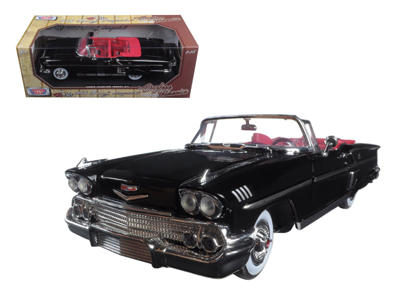 1958 Chevrolet Impala Convertible Black with Red Interior Timeless Classics 1/18  Diecast Model Car by Motormax