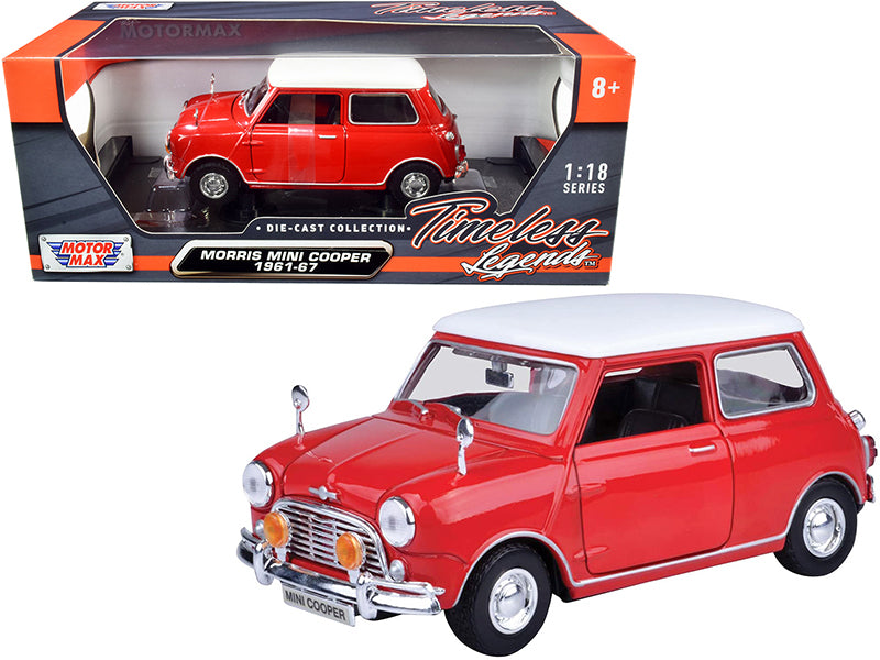 1961-1967 Morris Mini Cooper Red with White Top Timeless Legends 1/18 Diecast Model Car by Motormax