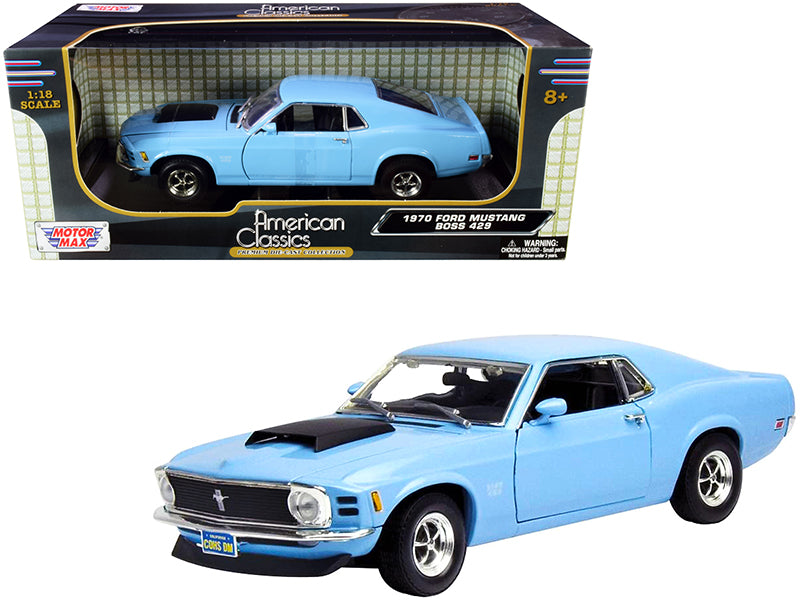 1970 Ford Mustang Boss 429 Light Blue 1/18 Diecast Model Car by Motormax