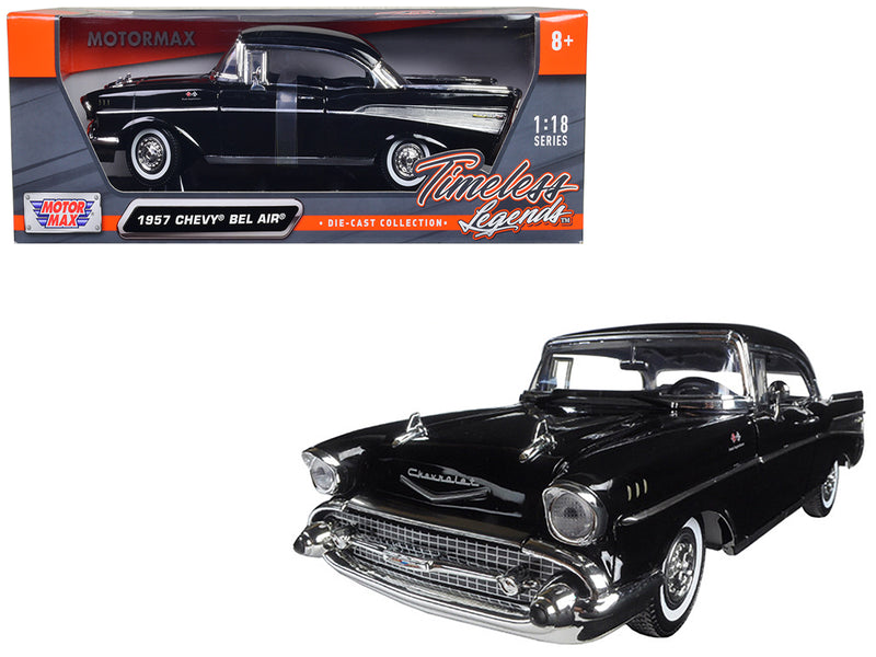 1957 Chevrolet Bel Air Hardtop Black Timeless Classics 1/18 Diecast Model Car by Motormax