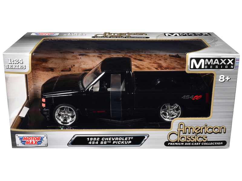 1992 Chevrolet 454 SS Pickup Truck Black "Maxx Design" "American Classics" Series 1/24 Diecast Model Car by Motormax