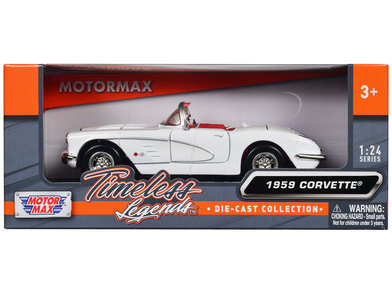 1959 Chevrolet Corvette C1 Convertible White with Red Interior Timeless Legends Series 1/24 Diecast Model Car by Motormax