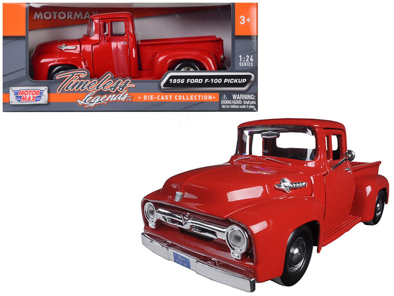 1956 Ford F-100 Pickup Red 1/24 Diecast Model Car by Motormax