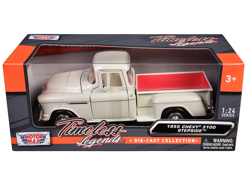 1955 Chevrolet 3100 Stepside Pickup Truck Cream with White Interior Timeless Legends Series 1/24 Diecast Model Car by Motormax