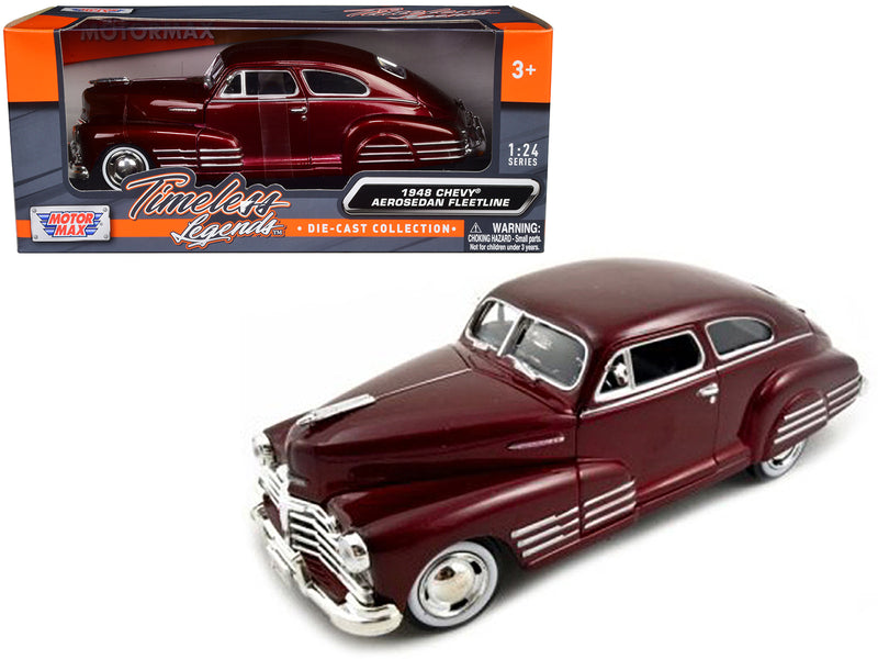 1948 Chevrolet Aerosedan Fleetline Dark Red Metallic 1/24 Diecast Model Car by Motormax