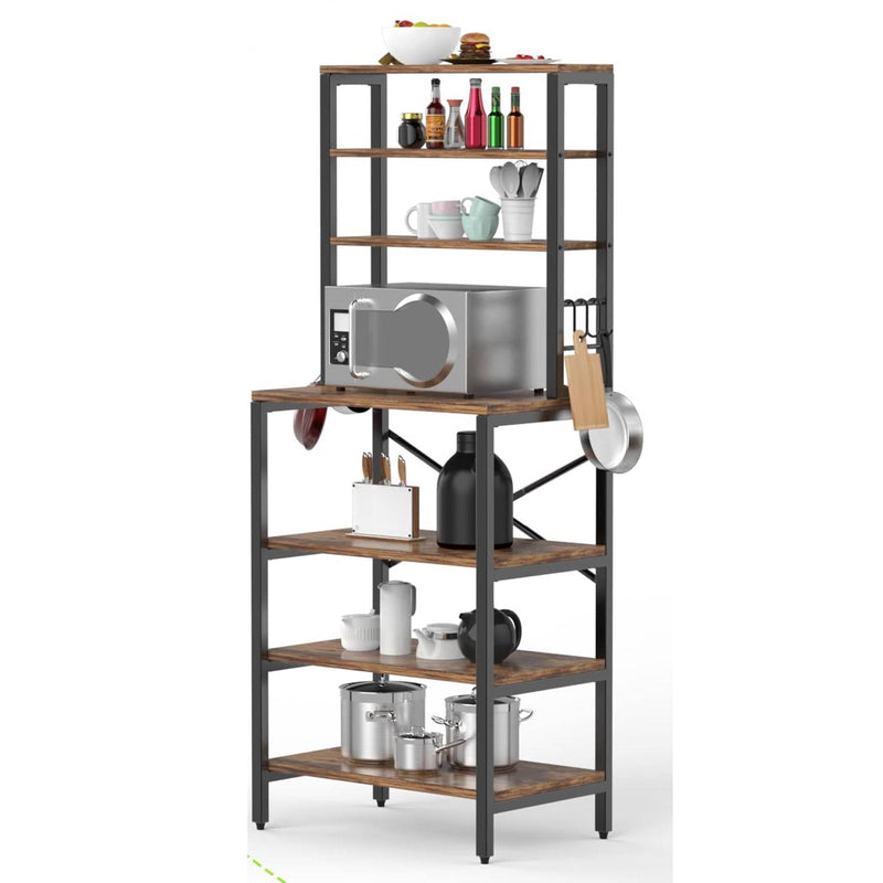 Modern Industrial Metal Wood Kitchen Bakers Rack Shelf Microwave Stand