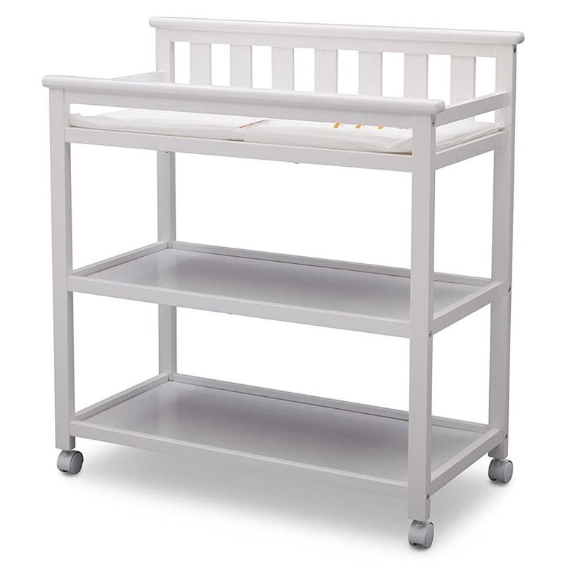 Modern White Babys First 2 Shelf Changing Table with Wheels