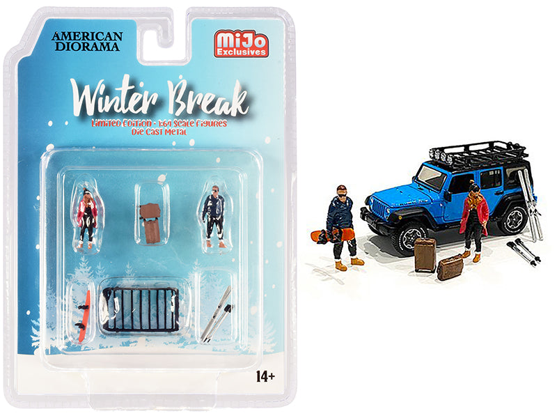 Winter Break Diecast Set of 6 pieces (2 Figurines and 4 Accessories) for 1/64 Scale Models by American Diorama