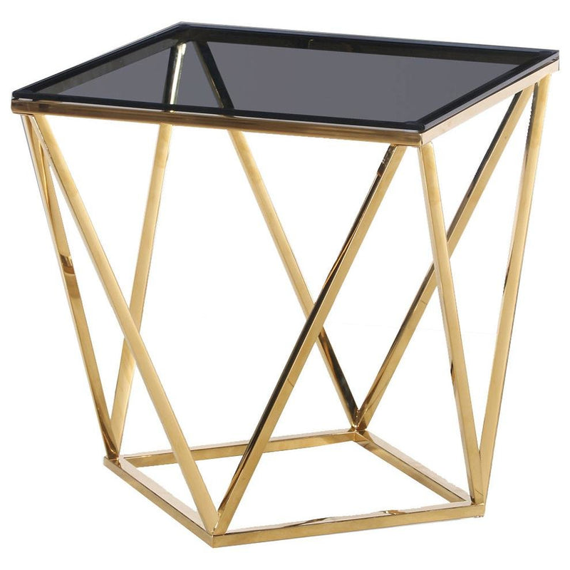 Best Master Angled Square Glass and Stainless Steel End Table in Smoked/Gold