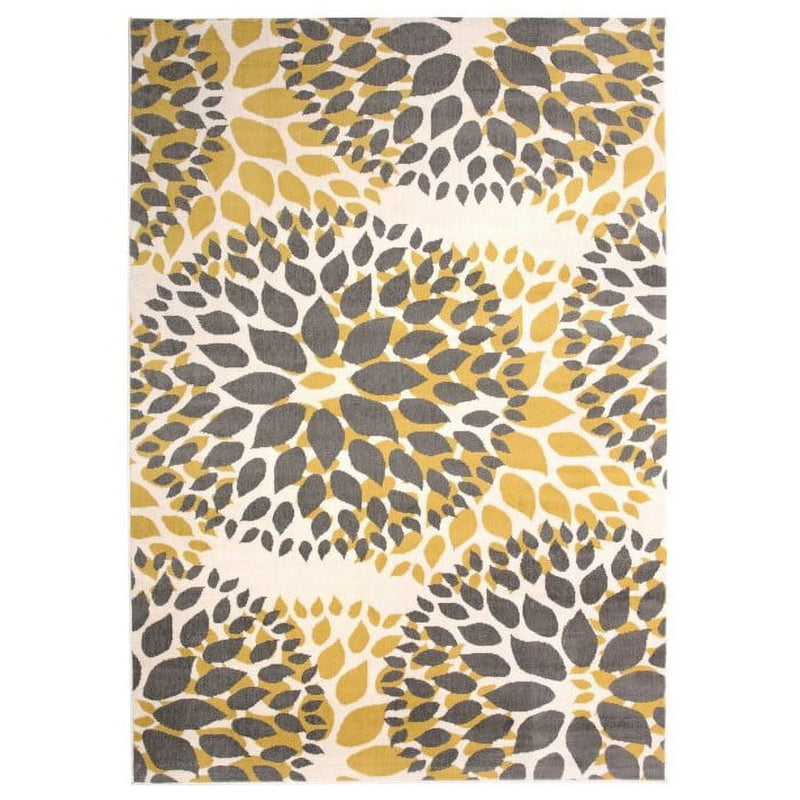 31 x 5 Grey Yellow Floral Woven Stain Resistant Polypropylene Area Rug