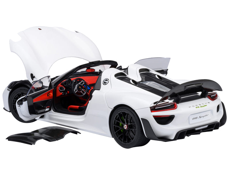 Porsche 918 Spyder "Weissach Package" White with Red Interior 1/18 Model Car by Autoart