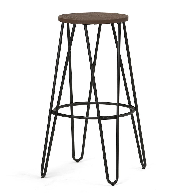 30 Inch Metal Bar Stool With Wood Seat In Cocoa Brown / Black