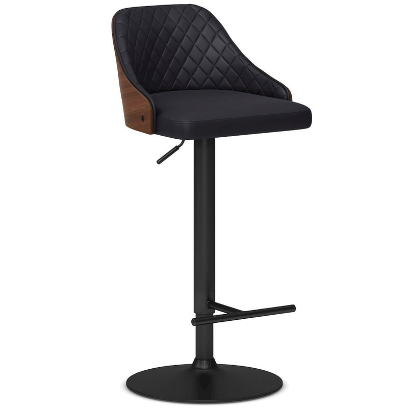 Edwin Adjustable Swivel Bar Stool In Black Vegan Faux Leather