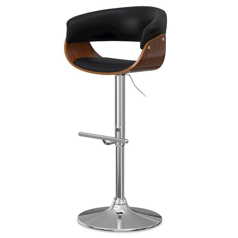 Sheldon Adjustable Swivel Bar Stool In Black Vegan Faux Leather