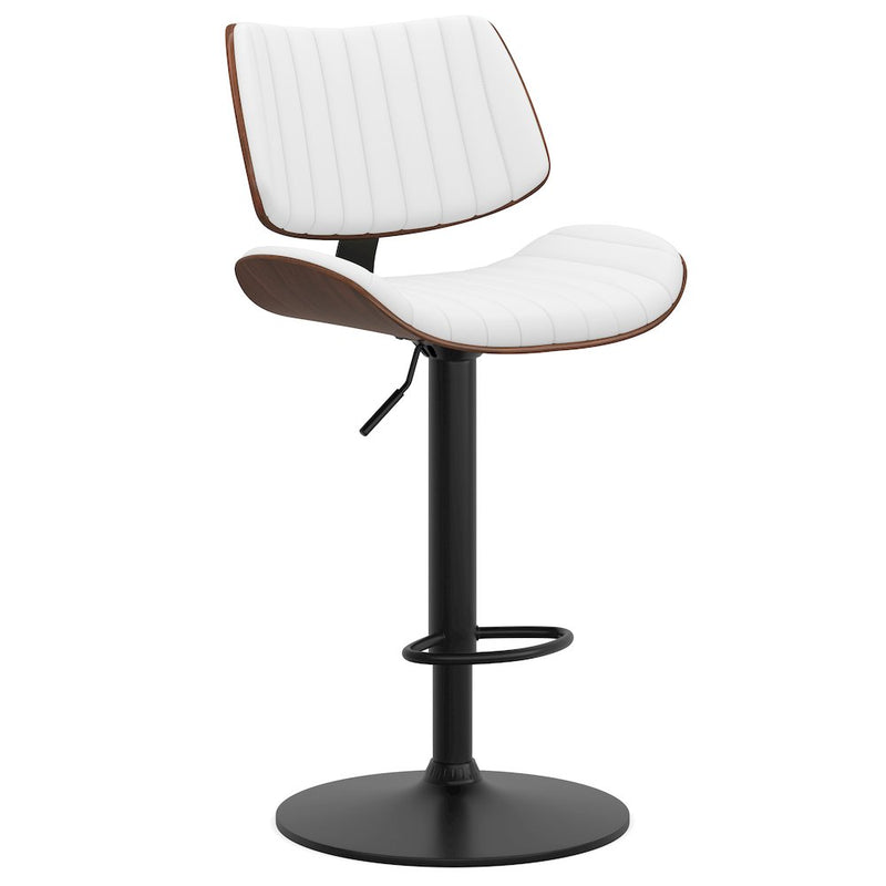 Novak Adjustable Swivel Bar Stool In White Vegan Faux Leather