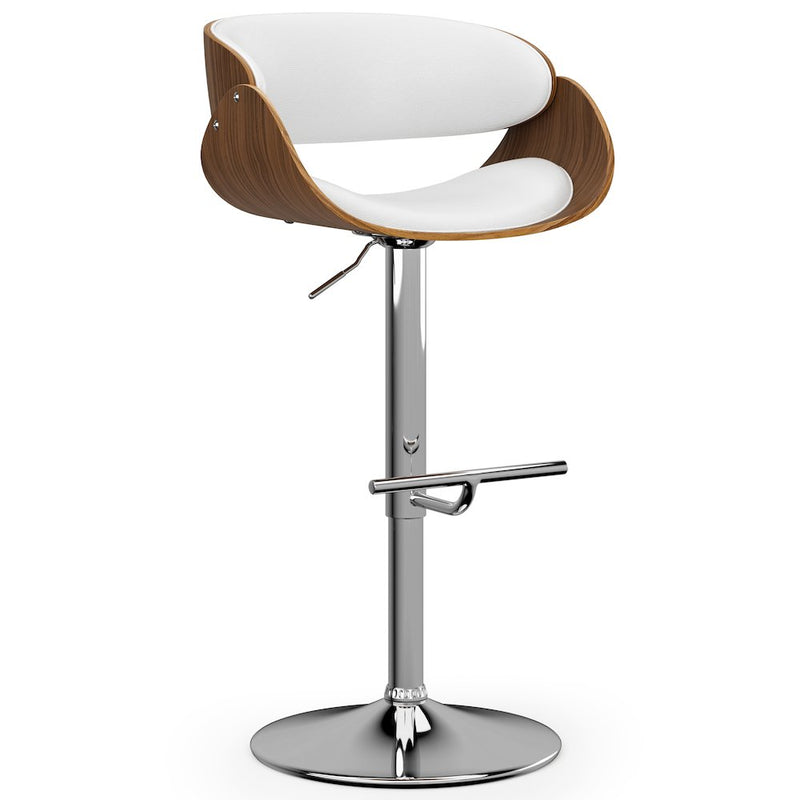 Amery Adjustable Swivel Bar Stool In White Vegan Faux Leather